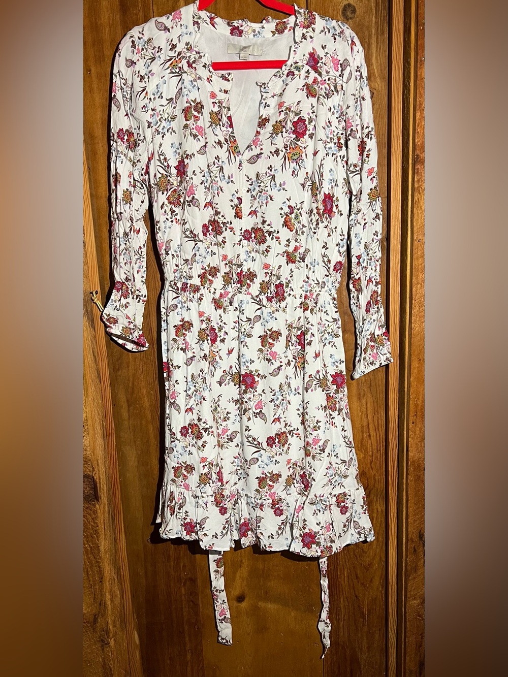LOFT Plus Cream Midi Dress with Red & Blue Floral Print